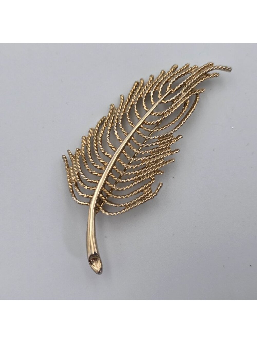 Gold-Tone Leaf Brooch Pin With Textured Design By Monet 3"